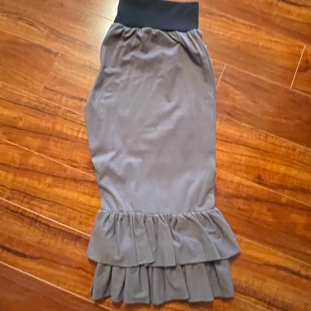 Gray womens 2 layer ruffle pants